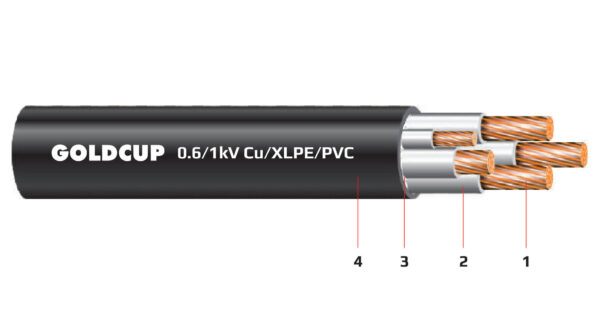 Cáp điện 4 lõi với lõi trung tính nhỏ hơn không có giáp bảo vệ 0.6/1 kV - Cu/XLPE/PVC
