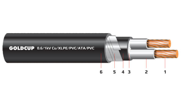 Cáp điện kế 2 lõi (cáp muyle) 0.6/1 kV - Cu/XLPE/PVC/ATA/PVC